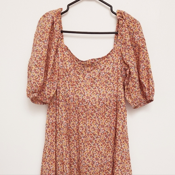 Mink Pink Sz M  Morwell Smocked Bishops Sleeve Floral Midi Flowy Summer Dress - Picture 10 of 12